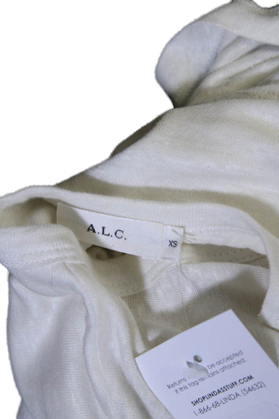 A.L.C. Womens Linen Round Neck Short Sleeve Pullover T-Shirt White Size XS