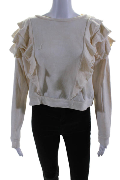 Love Shack Fancy Womesn Cotton Ruffle Detail Pullover Sweatshirt Top Tan Size XS