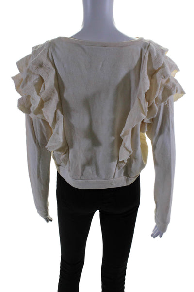 Love Shack Fancy Womesn Cotton Ruffle Detail Pullover Sweatshirt Top Tan Size XS