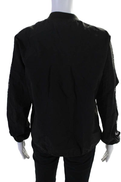 Zara Womens Texture Zip Collared Lined Lace Windbreaker Jacket Black Size XS