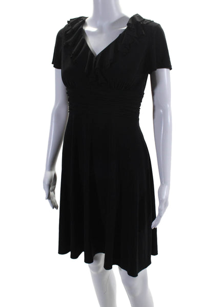 Eliza J Womens Side Zip Short Sleeve V Neck Knit Sheath Dress Black Size 4P