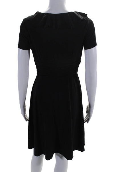 Eliza J Womens Side Zip Short Sleeve V Neck Knit Sheath Dress Black Size 4P