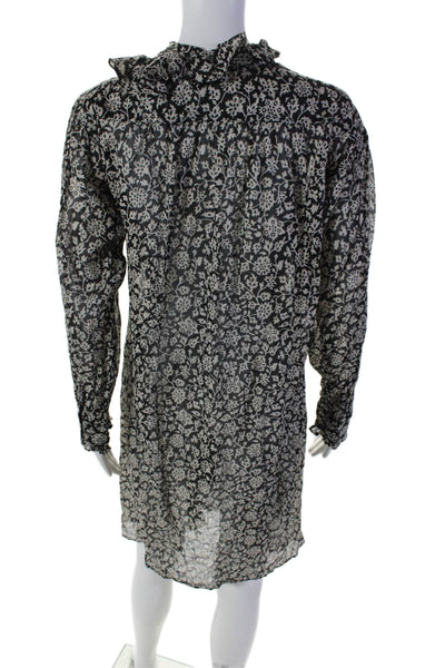 Isabel Marant Womens Black Floral Ruffle V-neck Long Sleeve Wrap Dress Size 36