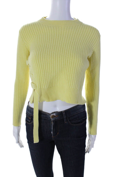 Proenza Schouler Womens Yellow Ribbed Knit Wool Lace Up Sweater Top Size XS