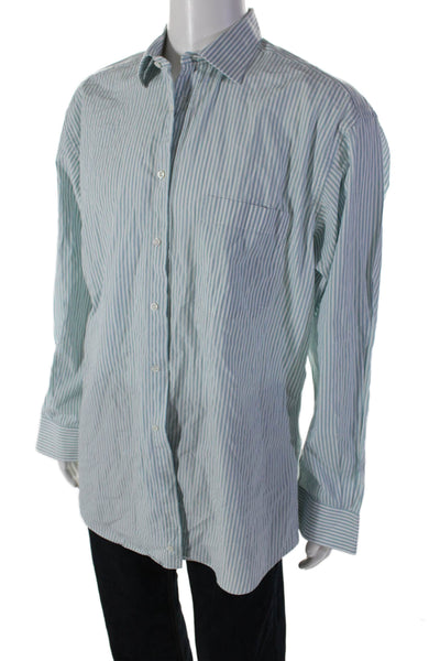 Ermenegildo Zegna Men's Button Down Long Sleeves Shirt Green Striped Size 41