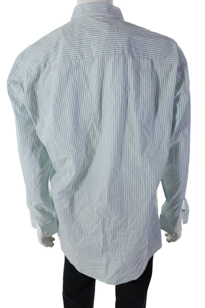 Ermenegildo Zegna Men's Button Down Long Sleeves Shirt Green Striped Size 41