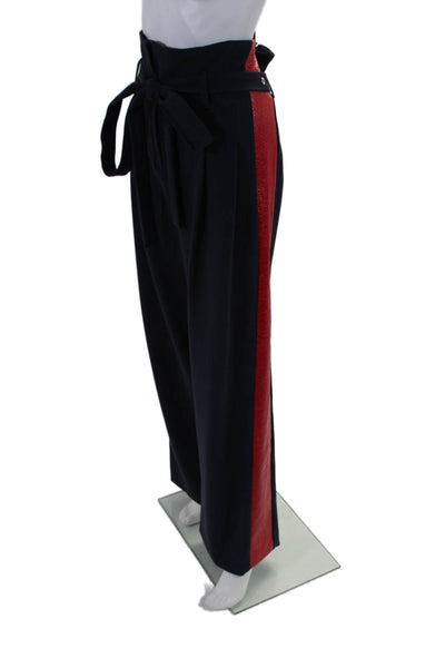 A.W.A.K.E Womens Navy Red Trim Belt High Waisted Wide Leg Pants Size S