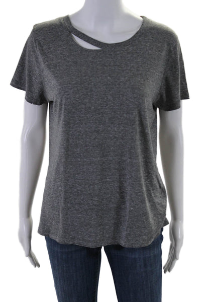 Philanthropy Womens Jersey Distressed Neckline Short Sleeve T-Shirt Gray Size M