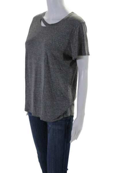 Philanthropy Womens Jersey Distressed Neckline Short Sleeve T-Shirt Gray Size M