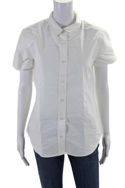 Wildfang Womens Cotton Collared Short Sleeve Oxford Button Up Shirt White Size S