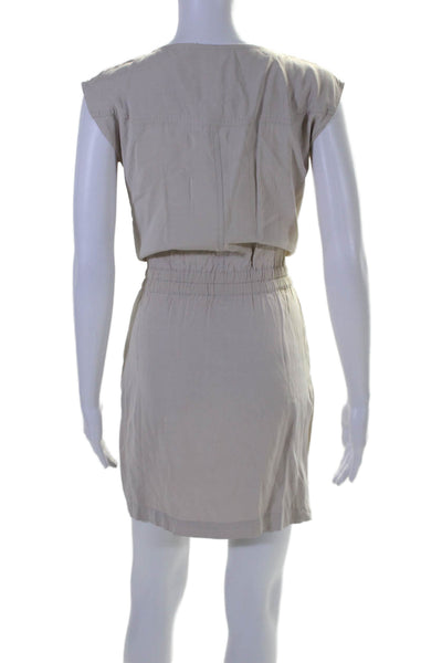 Claudie Pierlot Womens Round Neck Sleeveless Cinch Waist Mini Dress Beige Size 0