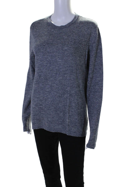 Theory Womens Cotton Blend Round Neck Long Sleeve Pullover Knit Top Blue Size M