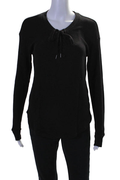 Splendid Womens Lace Up Long Sleeve Pullover Thermal Top Black Size S