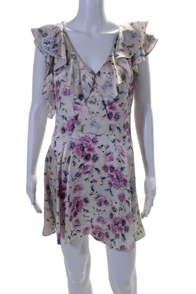 Love Shack Fancy Womens Silk Floral V-Neck Sleeveless Mini Dress Pink Size 4