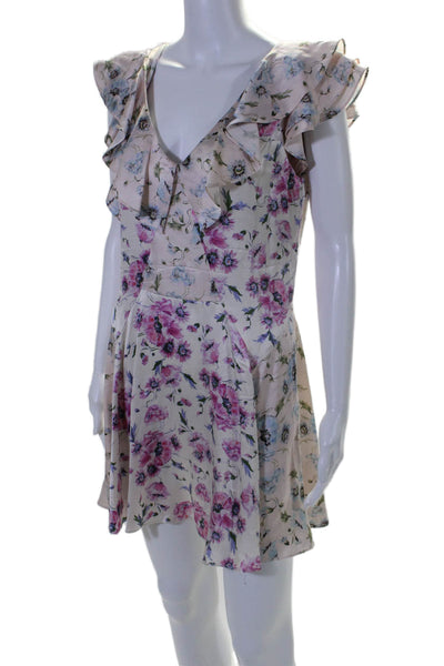 Love Shack Fancy Womens Silk Floral V-Neck Sleeveless Mini Dress Pink Size 4