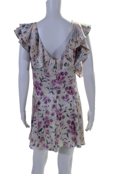 Love Shack Fancy Womens Silk Floral V-Neck Sleeveless Mini Dress Pink Size 4