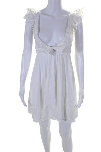 Peixoto Womens Crochet Trim V Neck A Line Dress White Cotton Size Extra Small