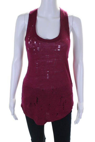 IRO Womens Linen Distressed Tank Top Raspberry Pink Size Extra Extra Small