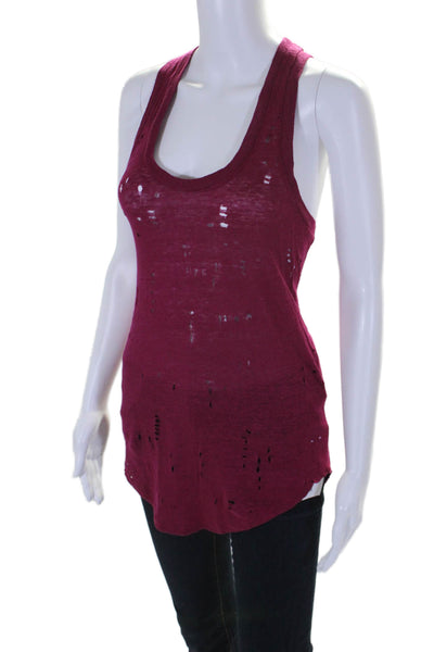 IRO Womens Linen Distressed Tank Top Raspberry Pink Size Extra Extra Small