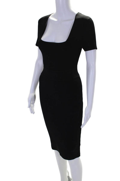 A.L.C. Womens Solid Black Scoop Neck Short Sleeve Bodycon Dress Size XS