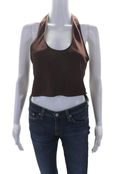 Lioness Womens Sleeveless Zip Up Cropped Halter Tank Top Burgundy Size S