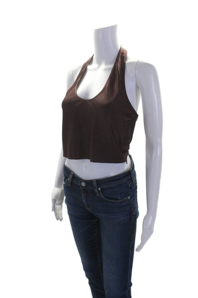 Lioness Womens Sleeveless Zip Up Cropped Halter Tank Top Burgundy Size S