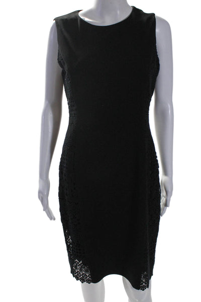 Elie Tahari Womens Back Zip Lace Trim Crew Neck Sheath Dress Black Size 8