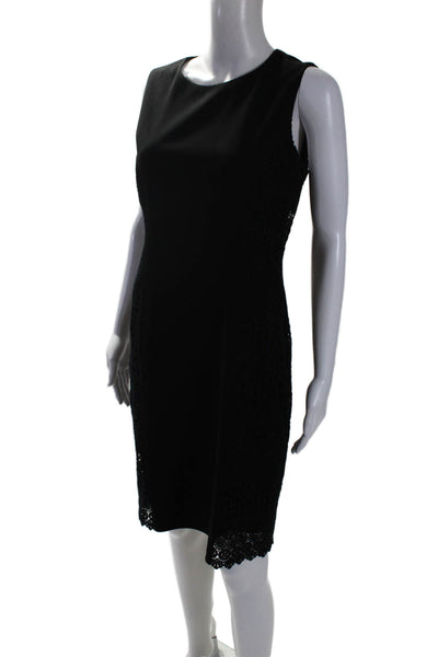 Elie Tahari Womens Back Zip Lace Trim Crew Neck Sheath Dress Black Size 8