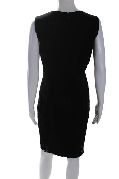 Elie Tahari Womens Back Zip Lace Trim Crew Neck Sheath Dress Black Size 8