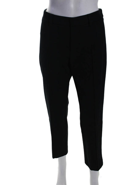 Drew Womens Zipper Fly High Rise Pleated Straight Leg Pants Black Cotton Size 8