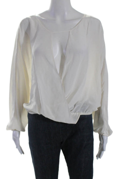 Emerson Thorpe Womens Silk Long Sleeve Wrap Classy Blouse White Size XS