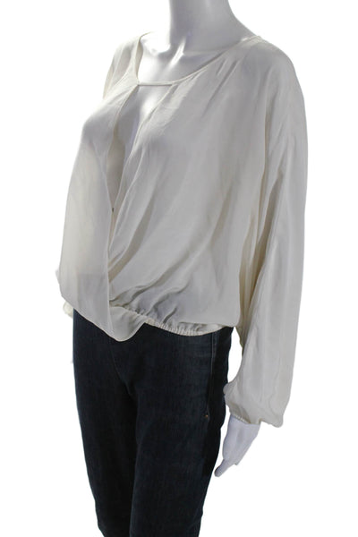 Emerson Thorpe Womens Silk Long Sleeve Wrap Classy Blouse White Size XS