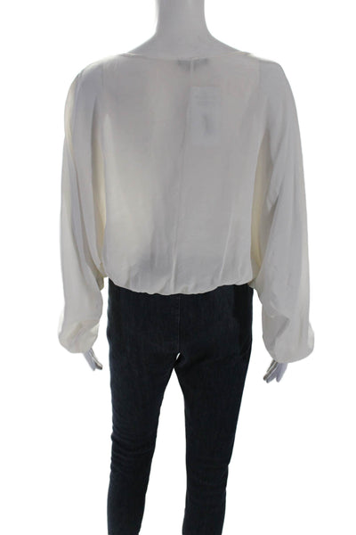 Emerson Thorpe Womens Silk Long Sleeve Wrap Classy Blouse White Size XS