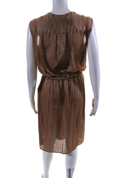 Zara Womens Button Front Sleeveless V Neck Satin Dress Brown Size Medium