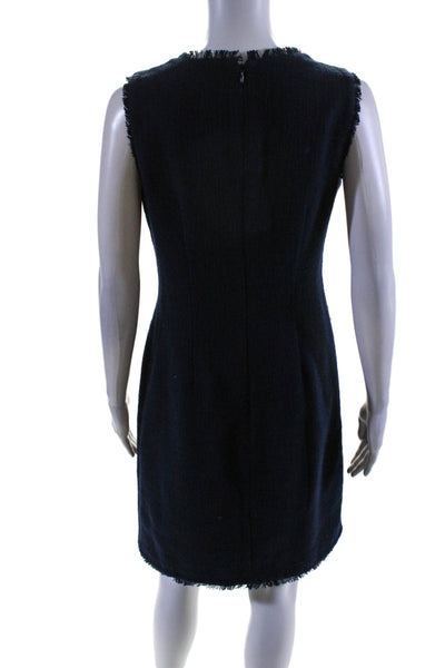 Karl Lagerfeld Womens Back Zip Fringe Trim Knit V Neck Sheath Dress Blue Size 4