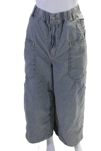 We The Free Womens Cotton High Rise Elasticated Wide Leg Cargo Pants Blue Size L