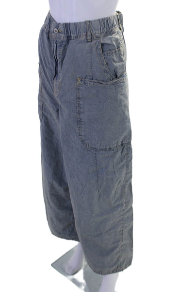 We The Free Womens Cotton High Rise Elasticated Wide Leg Cargo Pants Blue Size L