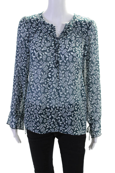 Ba&Sh Womens Long Sleeve V Neck Floral Sheer Top Blouse Blue Size 1