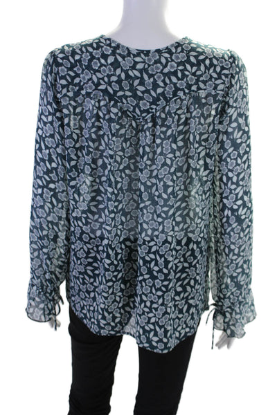 Ba&Sh Womens Long Sleeve V Neck Floral Sheer Top Blouse Blue Size 1