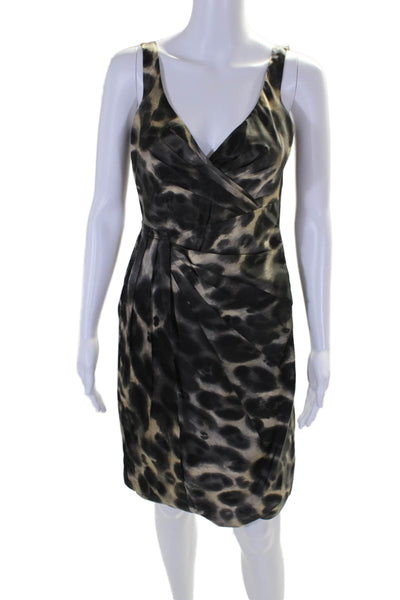 Prada Womens Dark Brown Printed V-neck Pleated Sleeveless Shift Dress Size 38