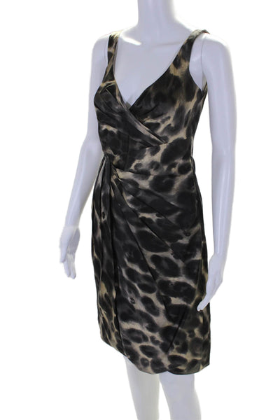 Prada Womens Dark Brown Printed V-neck Pleated Sleeveless Shift Dress Size 38