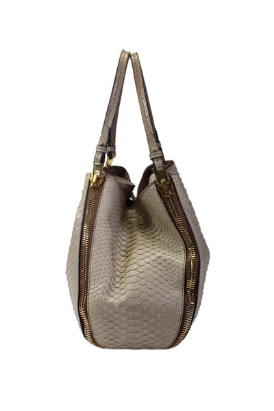 Tom Ford Womens Python Skin Sedgwick Double Zip Tote Handbag Brown Pink