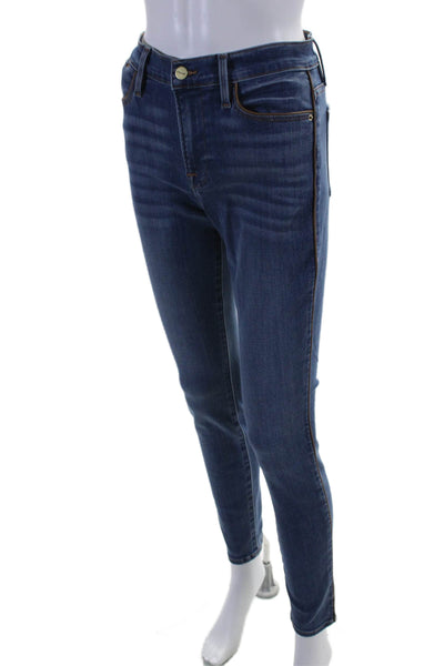 Frame Womens Zipper Fly High Rise Skinny Ankle Jeans Blue Brown Denim Size 27