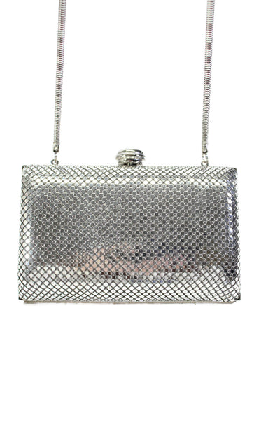 Aqua Metal Metallic Snake Strap Push Lock Small Clutch Shoulder Handbag Silver