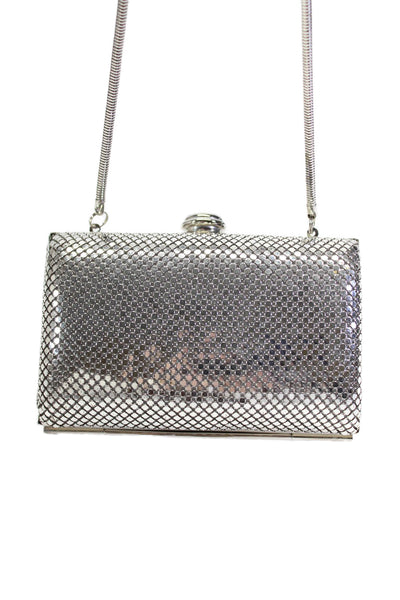 Aqua Metal Metallic Snake Strap Push Lock Small Clutch Shoulder Handbag Silver