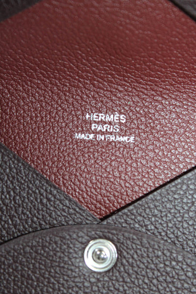 Hermes Grained Leather Bi-Fold Small Snap Two Pocket Card Wallet Dark Brown