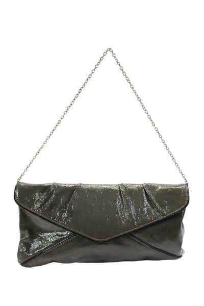 BCBGMAXAZRIA Crinkled Leather Medium Clutch Top Handle Handbag Olive Green