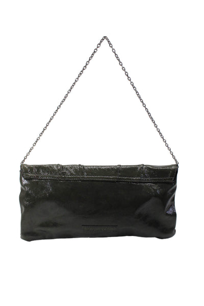 BCBGMAXAZRIA Crinkled Leather Medium Clutch Top Handle Handbag Olive Green