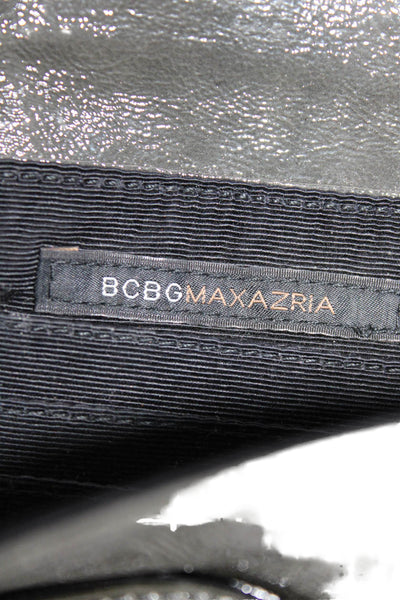 BCBGMAXAZRIA Crinkled Leather Medium Clutch Top Handle Handbag Olive Green