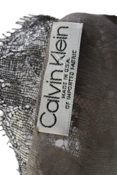 Calvin Klein Womens Jacquard Metallic Long Sleeve Wrap Dress Silver Size 8US